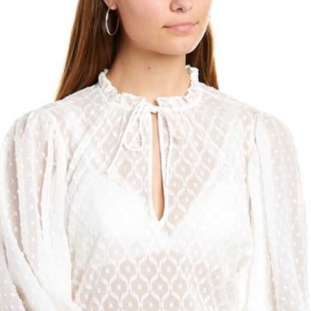 ALICE + OLIVIA JULIUS SILK BLEND BLOUSE PUFFED SLEEVES SWISS DOT DESIGN SIZE M - Picture 2 of 14